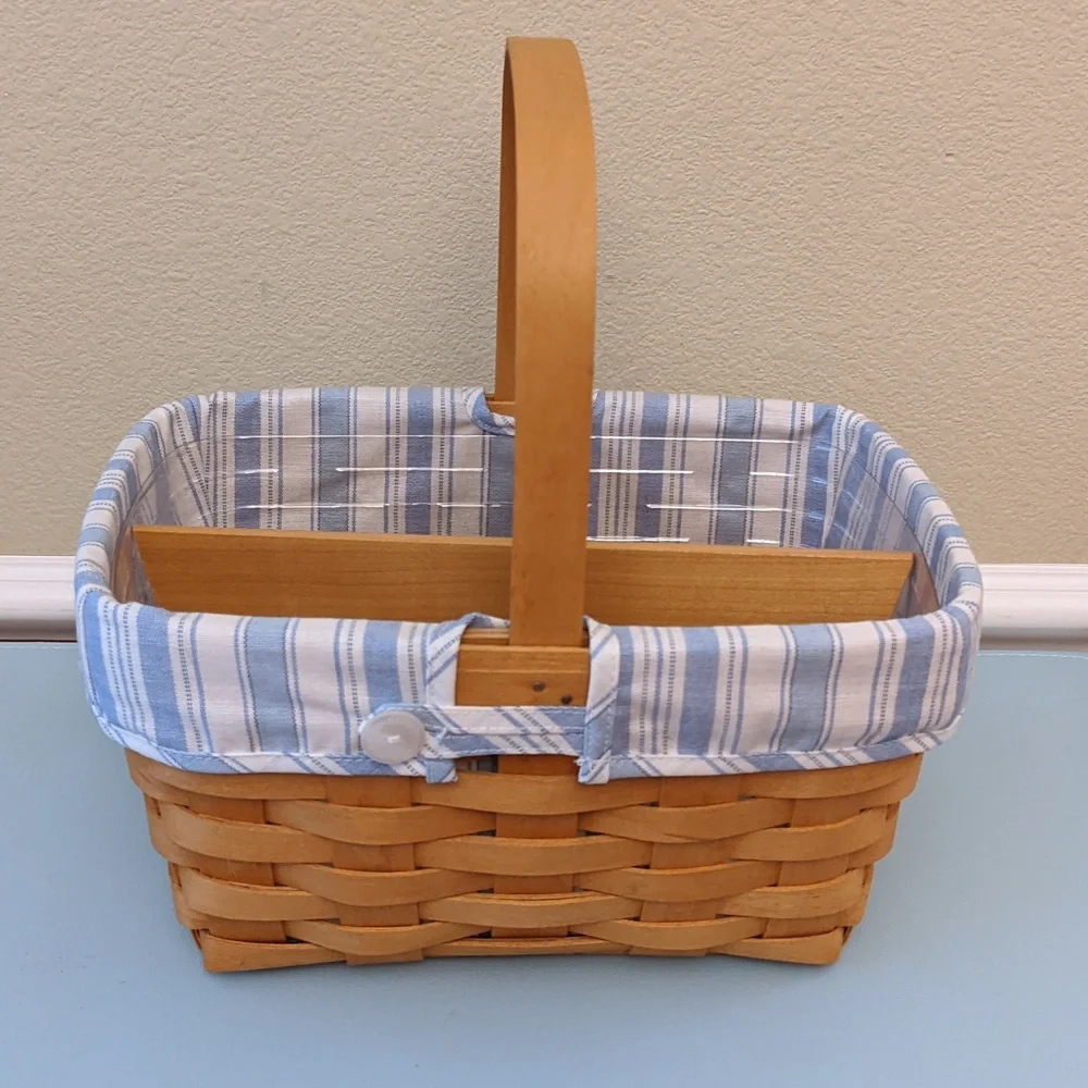 1998 Longaberger Picnic Basket Vtg Ticking Fabric Liner Protector 4 Way Divider